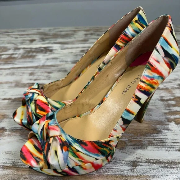 Gianni Bini Platform Peeptoe Pumps Heels 9.5 Vibrant Multicolor - Picture 4 of 13